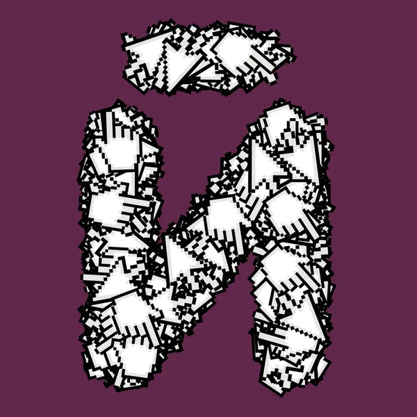 西里尔字母与数字箭头和手 孤立的紫色背景 — 图库照片