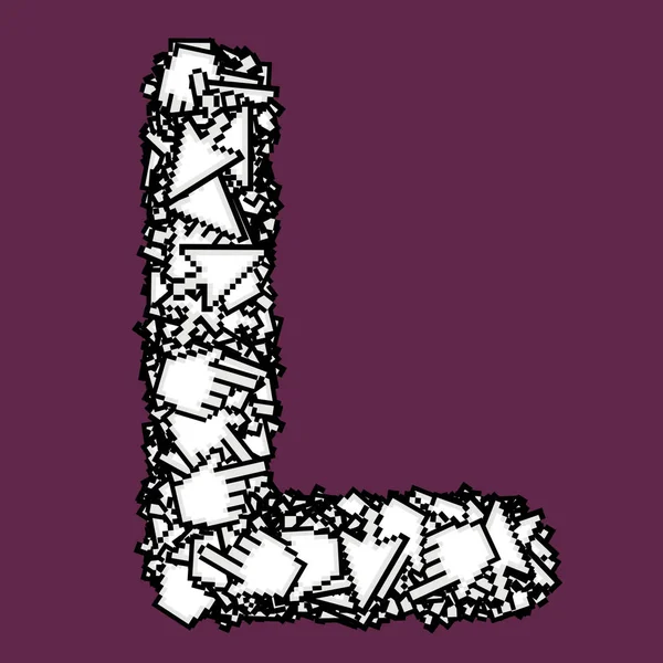 有数字箭头和手的拉丁字母 孤立的紫色背景 — 图库照片