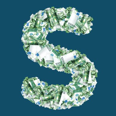 Dolar banknotlu Latince mektuplar. İzole edilmiş arkaplan.