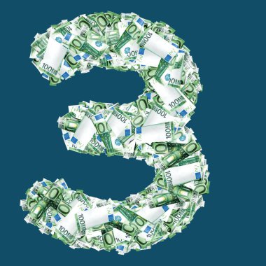 Avro kağıtlı Kiril harfleri ve banknotlar. İzole edilmiş arkaplan.