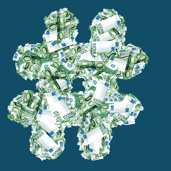 Hashtag Zeichen Mit Euro Papiergeld Scheinen Isolierter Hintergrund — Stockfoto