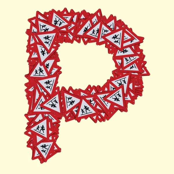 Lateinische Schrift Mit Fußgängergefahrenschild Rotes Dreieck Sicherheit Verkehrszeichen Isoliert Hintergrund — Stockfoto