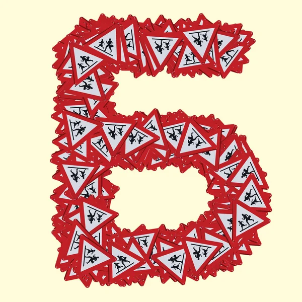 Cyrillische Lettertypen Met Voetgangers Gevarenbord Rode Driehoek Veiligheid Verkeersbord Geïsoleerde — Stockfoto