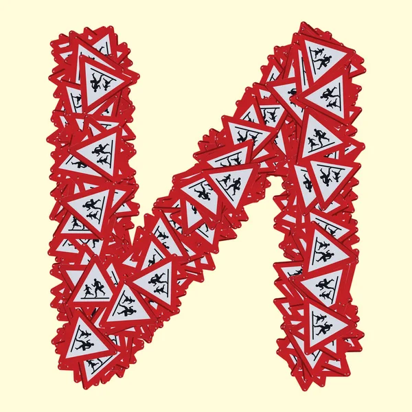 Κυριλλική Γραμματοσειρές Πεζό Σήμα Κινδύνου Κόκκινο Τρίγωνο Σήμανση Ασφάλειας Κυκλοφορίας — Φωτογραφία Αρχείου