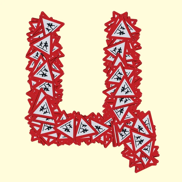 Κυριλλική Γραμματοσειρές Πεζό Σήμα Κινδύνου Κόκκινο Τρίγωνο Σήμανση Ασφάλειας Κυκλοφορίας — Φωτογραφία Αρχείου