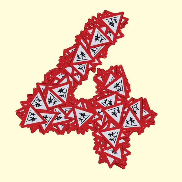有行人危险标志的数字和标志 红色三角安全交通标志孤立的背景 — 图库照片