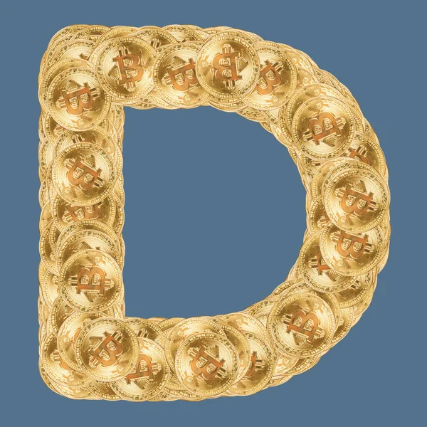 Latin Fonts Gold Bitcoins Isolated Background — Stock Photo, Image