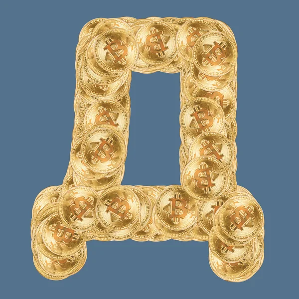 Κυριλλική Γραμματοσειρές Χρυσά Bitcoins Μεμονωμένο Φόντο — Φωτογραφία Αρχείου