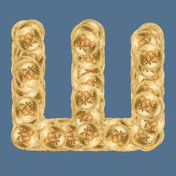 Cyrillic Fonts Gold Bitcoins Isolated Background — Stock Photo, Image