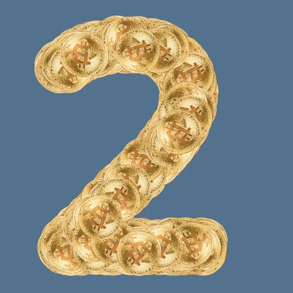Liczba Znaki Złotymi Bitcoinami Pojedyncze Tło — Zdjęcie stockowe