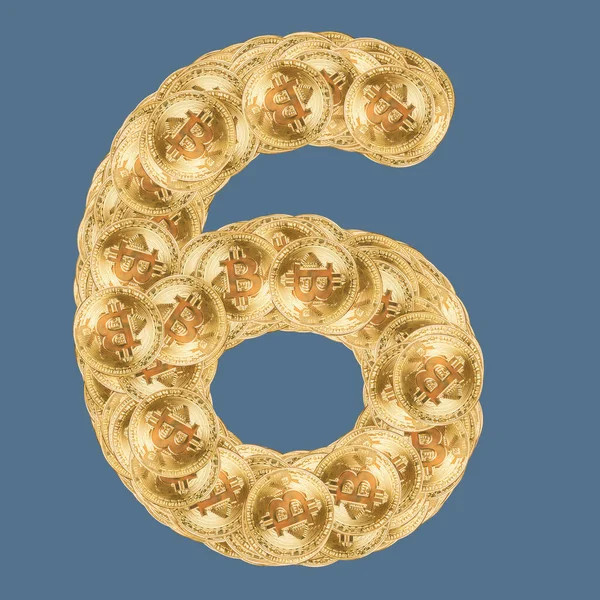 Αριθμός Και Χαρακτήρες Χρυσά Bitcoins Μεμονωμένο Φόντο — Φωτογραφία Αρχείου