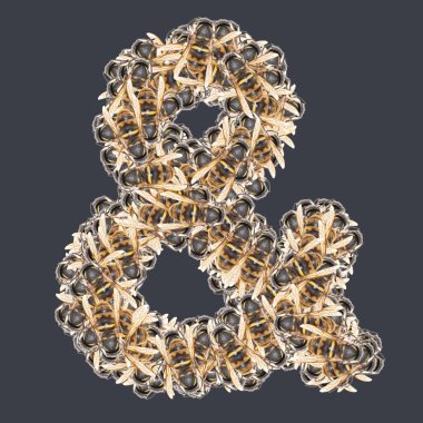 Bal arılı sayı ve karakter yazı tipleri. Arkaplanı ayır