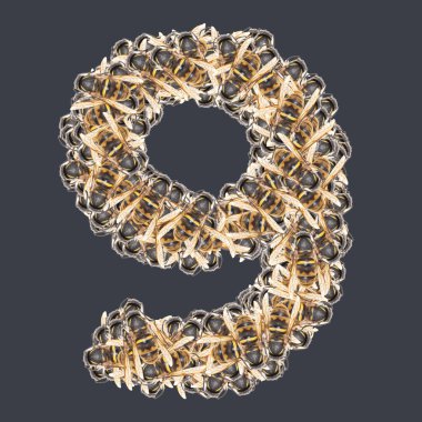 Bal arılı sayı ve karakter yazı tipleri. Arkaplanı ayır