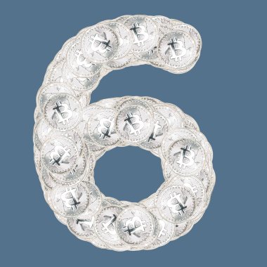 Gümüş para birimi olan sayı ve karakterler. İzole edilmiş arkaplan.