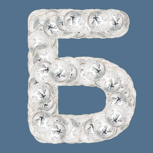 銀ビットコイン通貨のキリル文字フォント 隔離された背景 — ストック写真