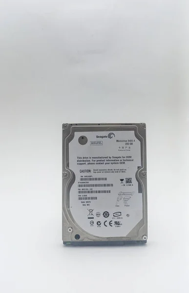 Jakarta, Indonesia - December 7, 2022: Isolated objects: 200 GB Seagate brand hard disk computer or laptop Product of china, on white background, Jakarta, Indonesia