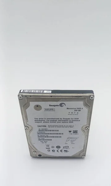 Jakarta, Indonesia - December 7, 2022: Isolated objects: 200 GB Seagate brand hard disk computer or laptop Product of china, on white background, Jakarta, Indonesia