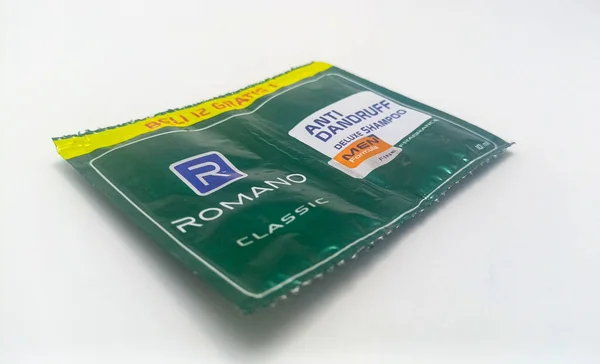 Jakarta, Indonesia - December 9, 2022: Isolated object: classic romano hair shampoo brand against dandruff, on a white background, Jakarta, Indonesia