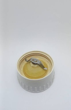 Isolated objects: glass spice blender jar for spices, on white background.