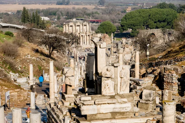 Vista Biblioteca Celso Éfeso Turquia Uma Estrutura Magnífica Icônica Que — Fotografia de Stock