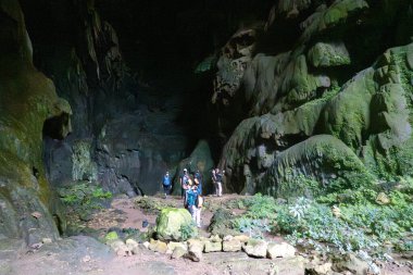 PHONG NHA, VİETNAM - 12 Mart 2025: Turistler Phong Nha, Vietnam 'daki Karanlık Mağaranın tadını çıkarıyorlar