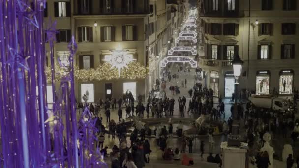 Ρώμη Ιταλία Δεκεμβρίου 2022 Στο Κέντρο Της Πόλης Ισπανικά Σκαλοπάτια — Αρχείο Βίντεο