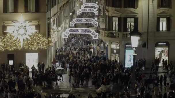 Рим Італія Різдво Місто Площа Вулиці Фасади Будівлі Натовп Вогні — стокове відео