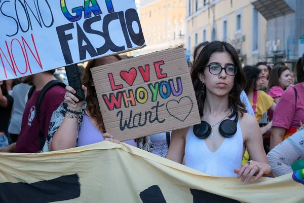 Řím Itálie Června 2023 Velký Průvod Gay Pride Ulicemi Hlavního — Stock fotografie