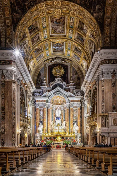Neapel Italien Januari 2023 Inuti Och Detaljer Barockkyrkan Gesu Nuovo — Stockfoto