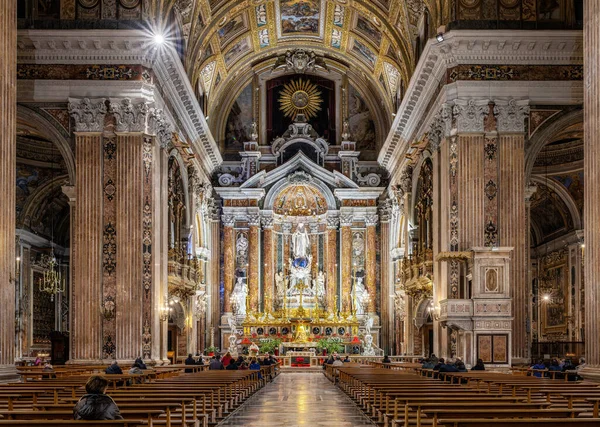 Nápoles Italia Enero 2023 Interior Detalles Iglesia Barroca Gesu Nuovo — Foto de Stock