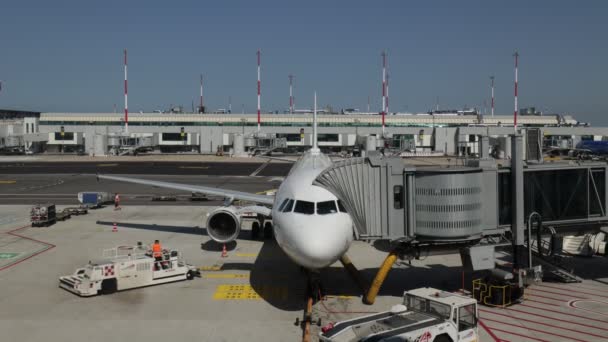 フィウミチーノ イタリア 2023年7月5日 空港で 乗客が搭乗する前に航空機の準備 — ストック動画