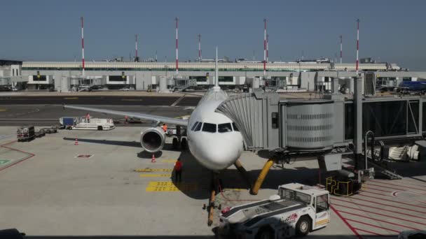 フィウミチーノ イタリア 2023年7月5日 空港で 乗客が搭乗する前に航空機の準備 — ストック動画