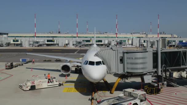 Fiumicino Ιταλία Ιουλίου 2023 Στο Αεροδρόμιο Προετοιμασία Του Αεροσκάφους Πριν — Αρχείο Βίντεο