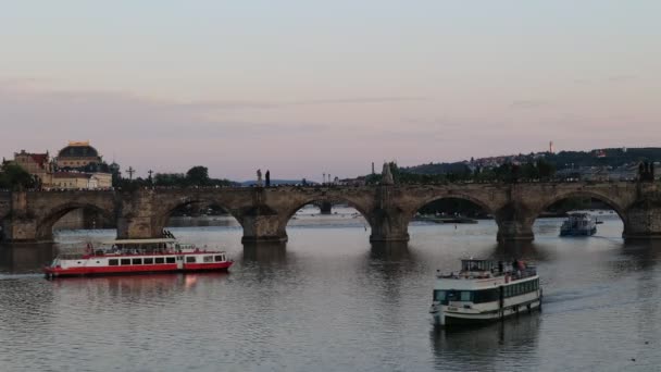 Prag Tschechische Republik Juli 2023 Schifffahrt Auf Der Moldau Einige — Stockvideo