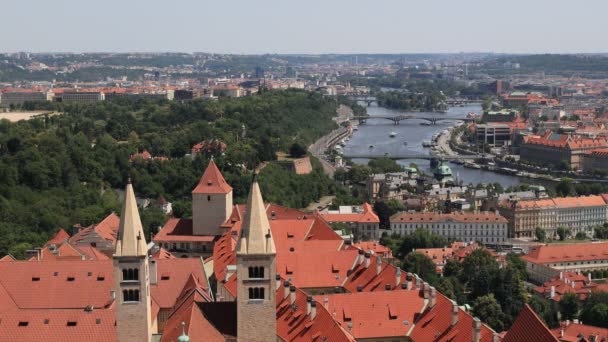 Огюст Чехия Вид Сверху Город Рекой Молдова — стоковое видео