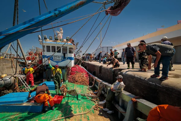 Essaouira Marokko August 2023 Ein Fischerboot Ankert Mit Seiner Besatzung — Stockfoto