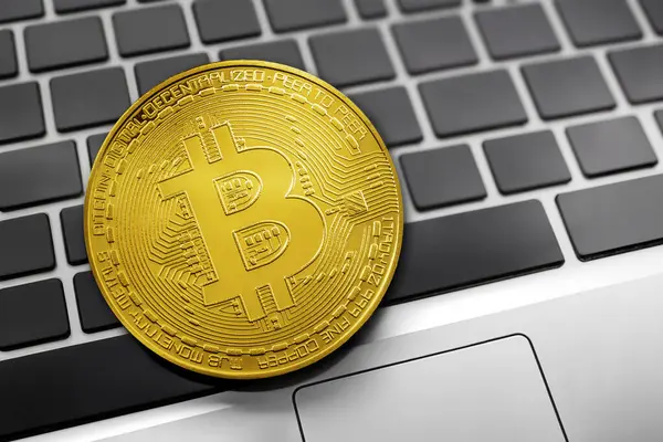 Bitcoin Cryptocurrency Metal Coin Децентрализованная Международная Валютная Платежная Система Образное Лицензионные Стоковые Фото