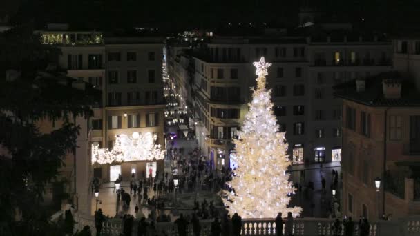Rzym Włochy Grudnia 2023 Choinka Piazza Spagna Oświetlona Świątecznymi Dekoracjami — Wideo stockowe