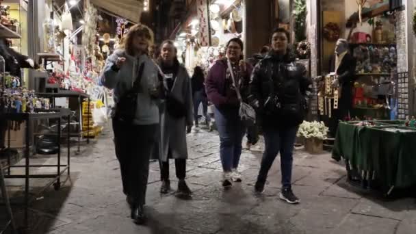 ナポリ イタリア 2023年12月21日 グレゴリオ アルメニア 歴史的中心部の有名な通り 伝統に従ってクリスマスを祝うために手で出生シーンを作る職人がいます — ストック動画