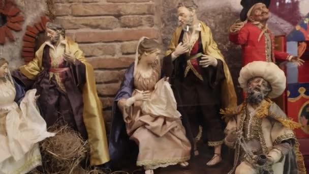 Naples Italy December 2023 Stall Sale Complete Nativity Scenes Miniature — Stock Video