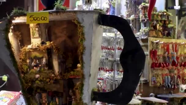 Neapel Italien Dezember 2023 Verkaufsstand Für Krippen Und Miniaturstatuetten Der — Stockvideo