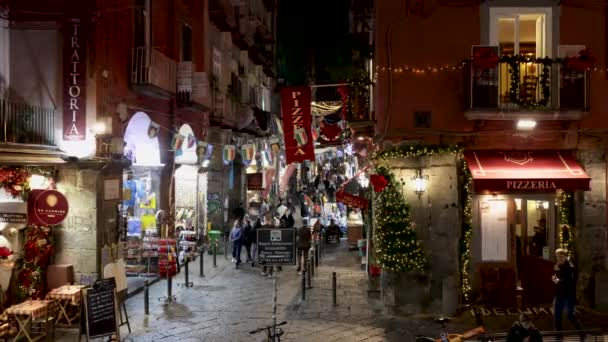 Неаполь Италия Декабря 2023 Года Улица Историческом Центре Города Украшенная — стоковое видео