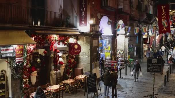 Неаполь Италия Декабря 2023 Года Улица Историческом Центре Города Украшенная — стоковое видео