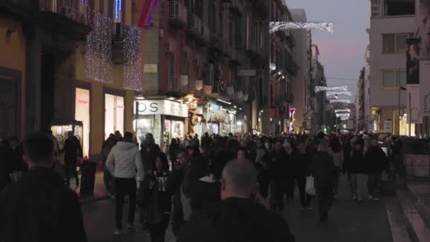 Napoli Dicembre 2023 Sera Cammina Nella Principale Del Centro Storico — Video Stock