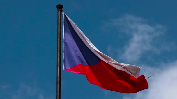 Flaga Republiki Czeskiej Machająca Tle Błękitnego Nieba Kolory Flagi Czechów — Wideo stockowe