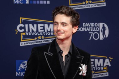 Roma, İtalya - 7 Mayıs 2025: Timothee Chalamet, 70. David Di Donatello Cinecitta Stüdyoları sırasında 7 Mayıs 2025 'te İtalya' nın başkenti Roma 'da kırmızı halıya katıldı..