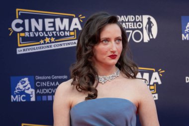 Roma, İtalya - 7 Mayıs 2025: Martina Scrinzi, 70. David Di Donatello Cinecitta Stüdyoları 'nda 7 Mayıs 2025' te Roma, İtalya 'da kırmızı halıya katıldı..