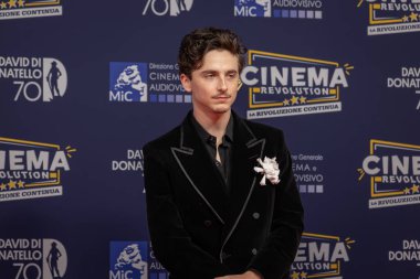 Roma, İtalya - 7 Mayıs 2025: Timothee Chalamet, Cinecitta Studios 'taki 70. David Di Donatello sırasında kırmızı halıya katıldı.