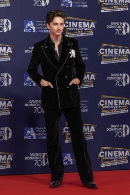 Roma, İtalya - 7 Mayıs 2025: Timothee Chalamet, Cinecitta Studios 'taki 70. David Di Donatello sırasında kırmızı halıya katıldı.