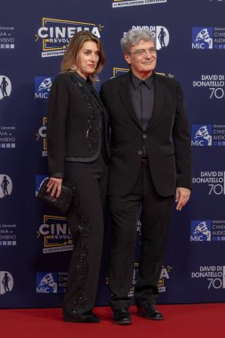 Roma, İtalya - 7 Mayıs 2025: Mario Martone ve Ippolita Di Majo, Cinecitta Stüdyoları 'ndaki 70..